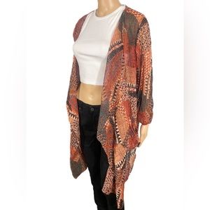 Band of Gypsies Boho Sheer Mix Print/Mixed Pattern Sheer Oversized Cardigan S/M